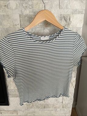 Full Tilt Blue and White Striped Ribbed Crop Top